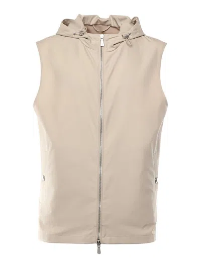 Eleventy Silk Hooded Vest In Sand