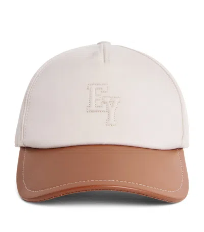 Eleventy Silk-leather Ey Baseball Cap In Brown