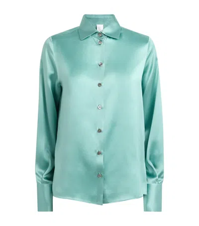 Eleventy Silk Long-sleeve Shirt In Green