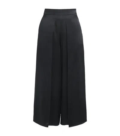 Eleventy Silk Pleated Cropped Trousers In Black