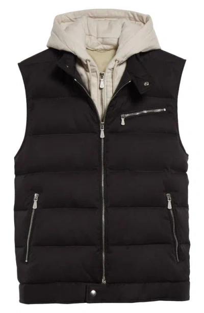 Eleventy Silk Puffer Down Vest With Removable Hooded Bib Inset In Carbon