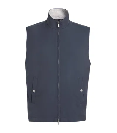 Eleventy Silk Technical Gilet In Blue