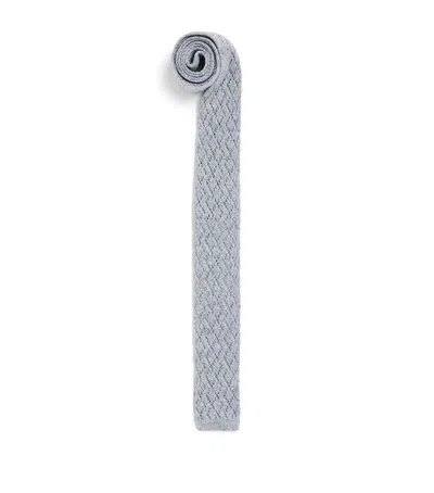 Eleventy Silk-linen-blend Skinny Scarf In Gray