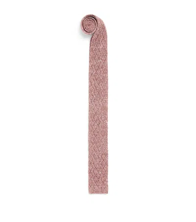 Eleventy Silk-linen-blend Skinny Scarf In Pink