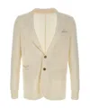 Eleventy Ribbed-knit Elbow-patch Blazer In Neutral