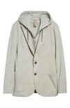 Eleventy Single Breasted Herringbone Sport Coat With Removable Hooded Bib In Gray