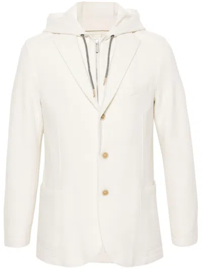 Eleventy Single-breasted Hooded Blazer In 中性色