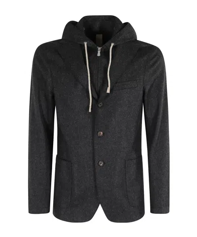 ELEVENTY SINGLE BREASTED HOODED JACKET SUGAR