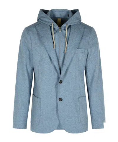 Eleventy Single Breasted Hooded Jacket Sugar In Blue