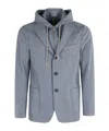 Eleventy Single-breasted Jacket With Drawstring Hood In Gray