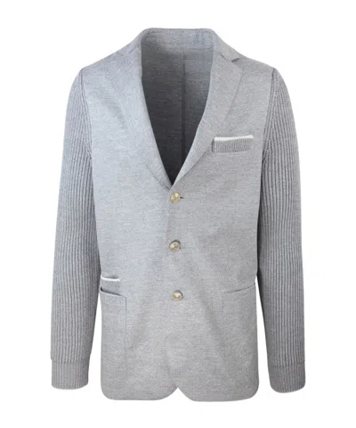 ELEVENTY KNITTED-SLEEVE ELBOW-PATCH BLAZER