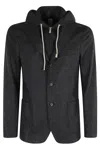 Eleventy Hooded Jacket With Front Pockets And Drawstring In Black