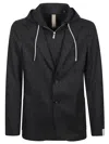 Eleventy Tailored Navy Blue Jacket With Integrated Hood And Contemporary Design In Black