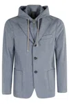 Eleventy Single-breasted Jacket With Drawstring Hood In Blue