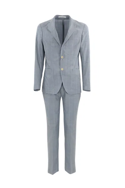 Eleventy Single-breasted Light Blue Pinstripe Suit In Denim