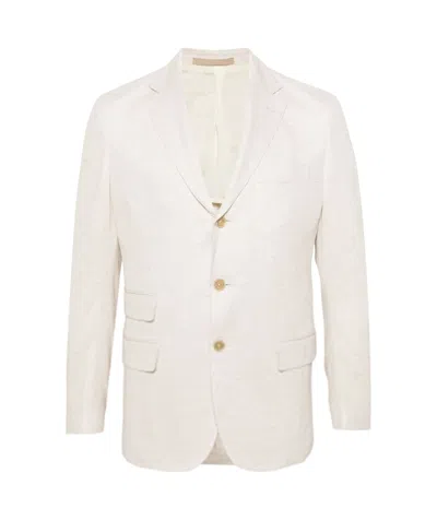 Eleventy Single-breasted Linen Blend Blazer In White