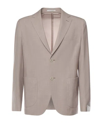 Eleventy Single-breasted Long-sleeved Suit Jacket In Brown