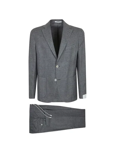 Eleventy Textured Grey Linen-wool-silk Suit With Tailored Details In Gray