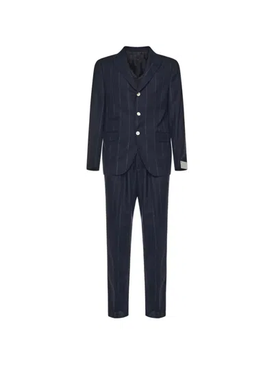 Eleventy Single-breasted Pinstripe Suits In Blue