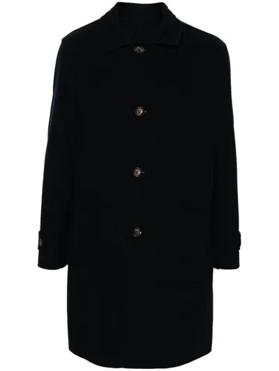 Eleventy Single-breasted Reversible Wool Coat In Blue