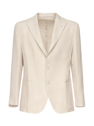 Eleventy Single-breasted Soft Linen Jacket In Neutral