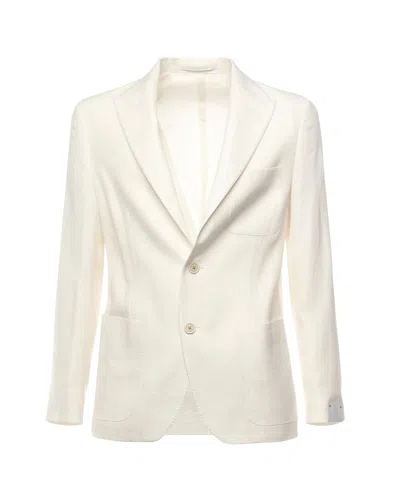 Eleventy Single-breasted Soft Linen Jacket In White