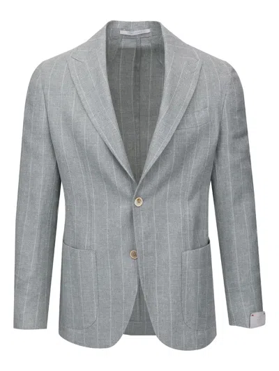 Eleventy Single-breasted Striped Blazer In Gray