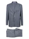 Eleventy Tailored Grey Check Suit With Notch Lapel In Blue