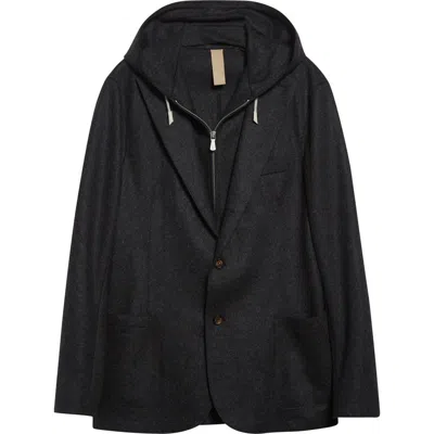Eleventy Single Breasted Wool Blend Sport Coat With Removable Hooded Bib In Black