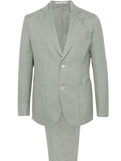 Eleventy Single-breasted Wool-blend Suit In Green