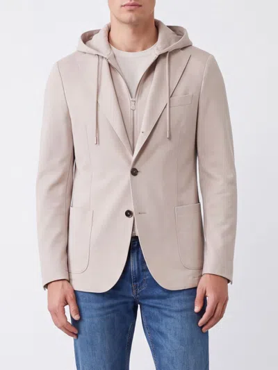 Eleventy Single-breasted Blazer In Wool And Technical Fabric With A Zipped Hooded Insert In Pink