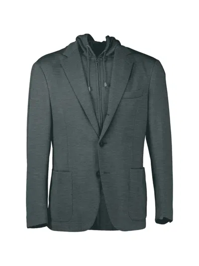Eleventy Single-breasted Hooded Blazer In Blue