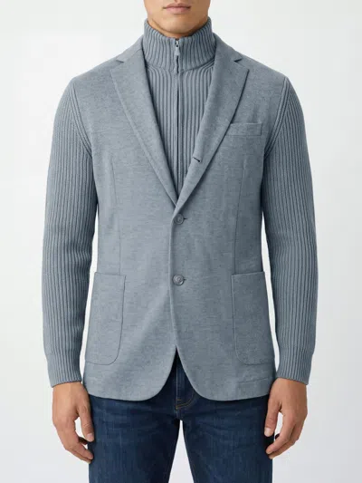 Eleventy Single-breasted Knit Wool Blazer With Notch Lapels In Blue