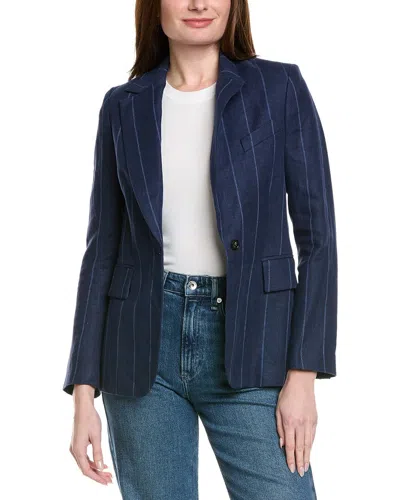Eleventy Single-breasted Long Linen & Wool-blend Blazer In Blue