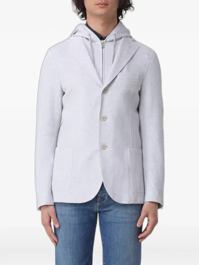 Eleventy Single-breasted Piqué-jersey Blazer In Gray