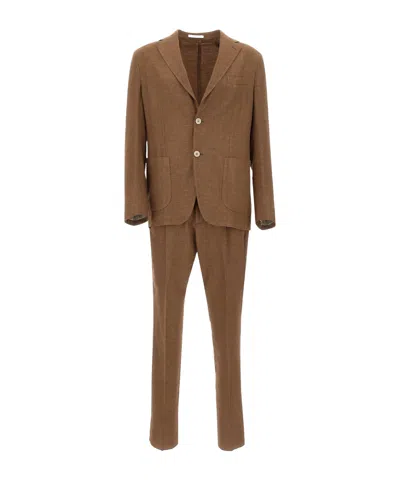 Eleventy Single-breasted Suit And Trousers Two-piece Set In Brown