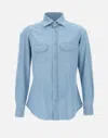 Eleventy Slim Fit Denim Shirt With Double-use Cuffs