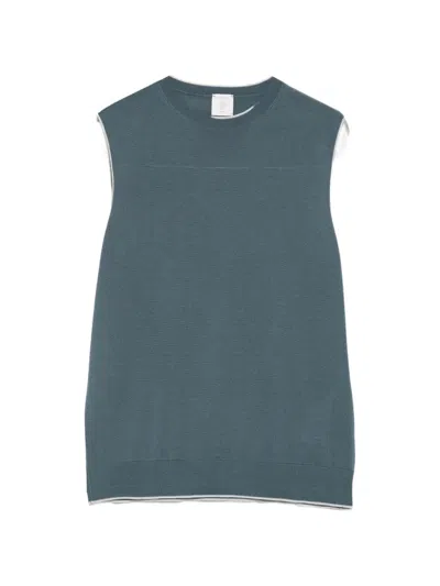 Eleventy Sleeveless Contrast-trim Sweater In Blue