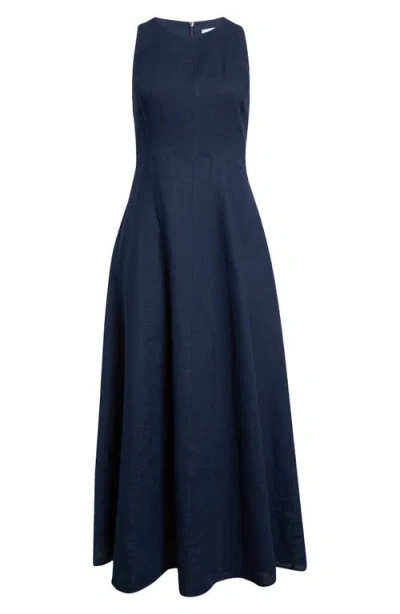 Eleventy Sleeveless Linen Dress In Dark Blue