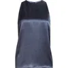 Eleventy Sleeveless Silk Charmeuse Top In Blue And Sand