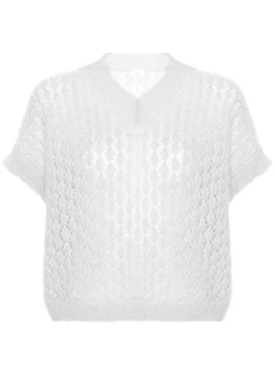 Eleventy Sleeveless V-neck Knitwear With Open-knit Detail In Red