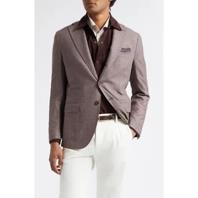 Eleventy Slim Fit Burgundy Microhoundstooth Wool Blend Sport Coat