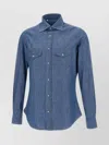 Eleventy Slim Fit Denim Wash Shirt With Western Yoke