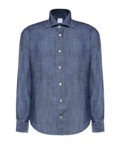 Eleventy Slim Fit Denim-effect Shirt In Black