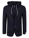 Eleventy Slim-fit Hooded Blazer With Alcantara Accents In Animal Print