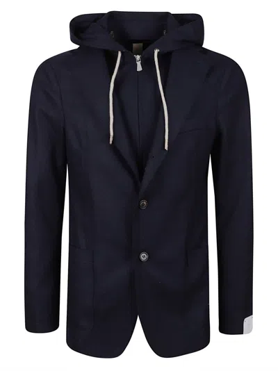 Eleventy Slim-fit Hooded Blazer With Alcantara Accents In Animal Print