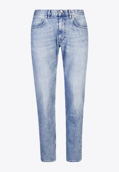 Eleventy Slim-fit Jeans With Logo-patch In Blue