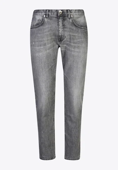 Eleventy Slim-fit Jeans With Logo-patch In Gray