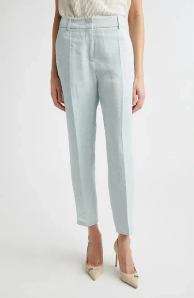 Eleventy Slim Fit Linen Trousers In Blue