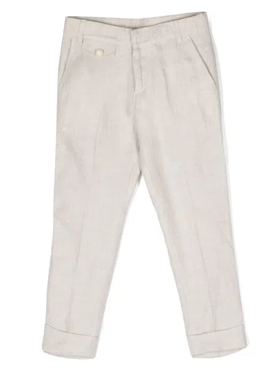 Eleventy Kids' Slim-fit Linen Trousers In Neutrals